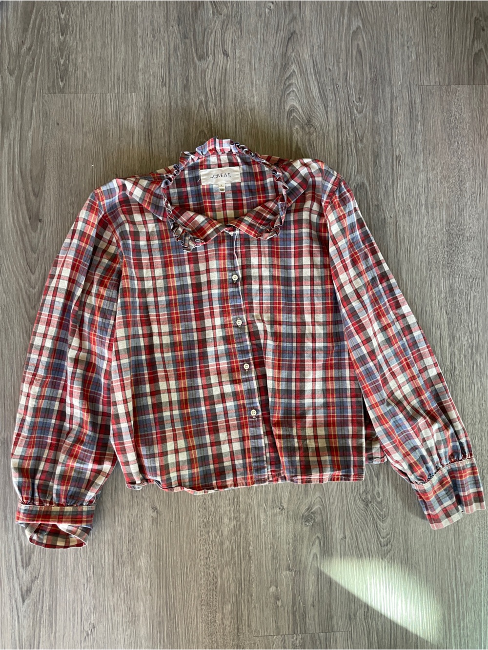 THE GREAT. Red, Blue & White Plaid Melody Top Button-Down